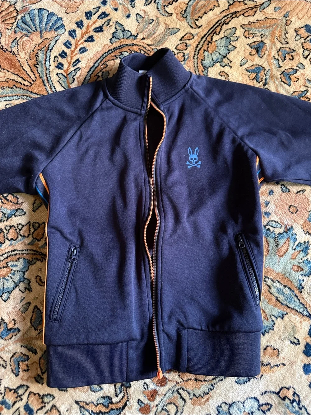 Psycho Bunny Navy Kids Zip Jacket with Light Blue Logo 7-8
